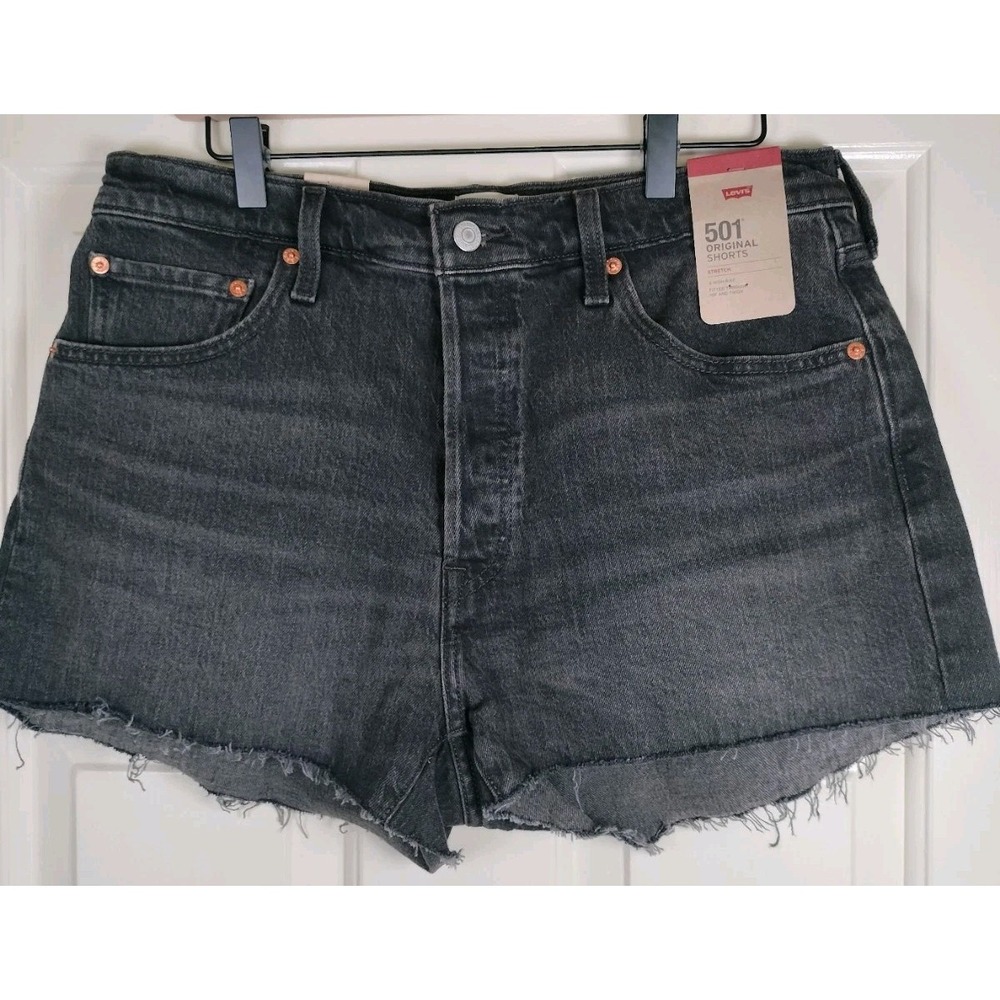 NWT Levi's 501 Black Distressed High Rise Raw Hem Denim Shorts Size 33
